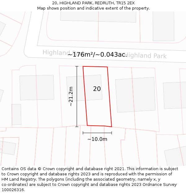 20, HIGHLAND PARK, REDRUTH, TR15 2EX: Plot and title map