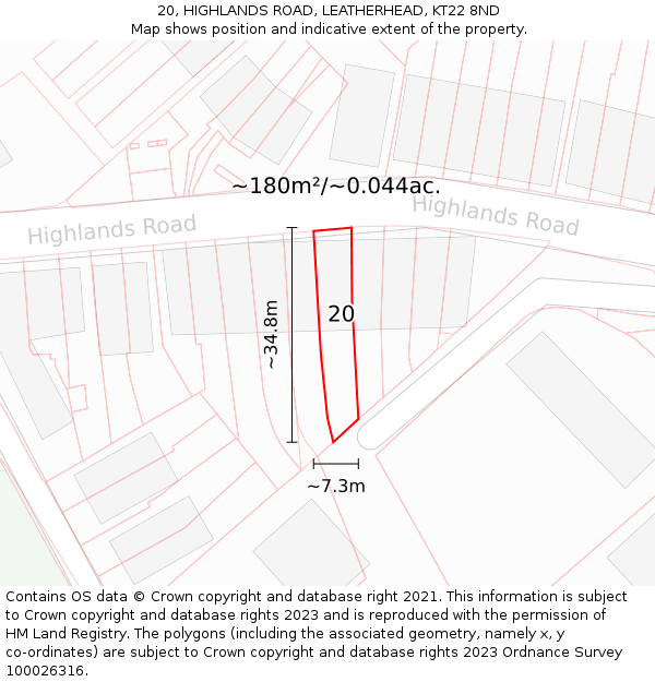20, HIGHLANDS ROAD, LEATHERHEAD, KT22 8ND: Plot and title map