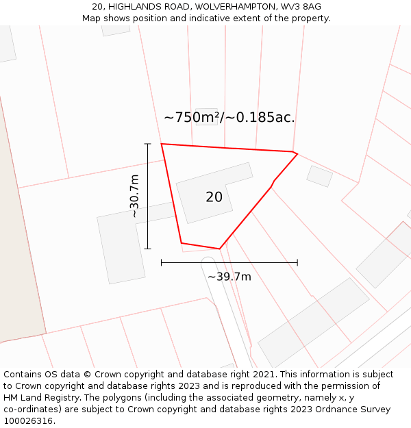 20, HIGHLANDS ROAD, WOLVERHAMPTON, WV3 8AG: Plot and title map