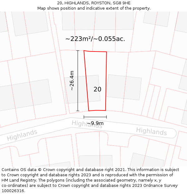 20, HIGHLANDS, ROYSTON, SG8 9HE: Plot and title map