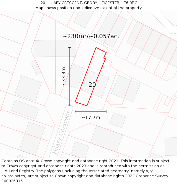 20, HILARY CRESCENT, GROBY, LEICESTER, LE6 0BG: Plot and title map