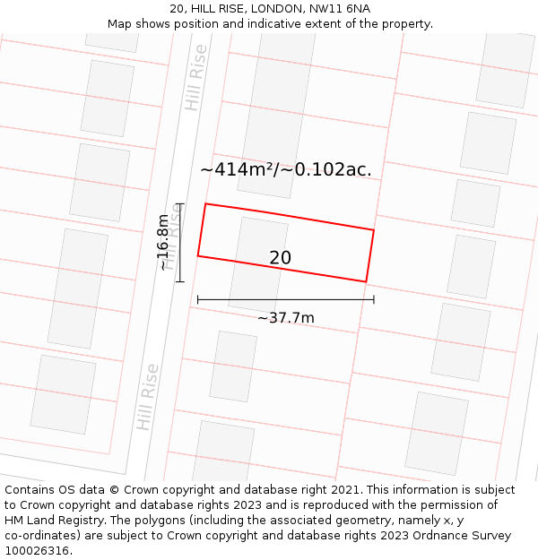 20, HILL RISE, LONDON, NW11 6NA: Plot and title map