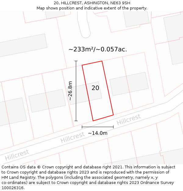 20, HILLCREST, ASHINGTON, NE63 9SH: Plot and title map