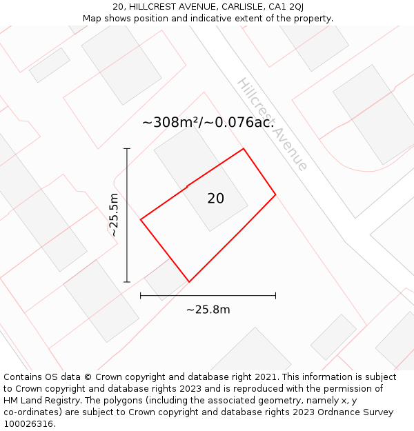 20, HILLCREST AVENUE, CARLISLE, CA1 2QJ: Plot and title map