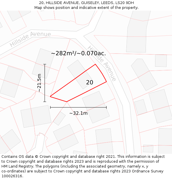 20, HILLSIDE AVENUE, GUISELEY, LEEDS, LS20 9DH: Plot and title map