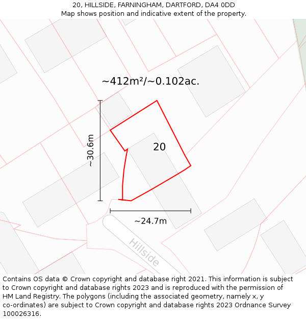 20, HILLSIDE, FARNINGHAM, DARTFORD, DA4 0DD: Plot and title map