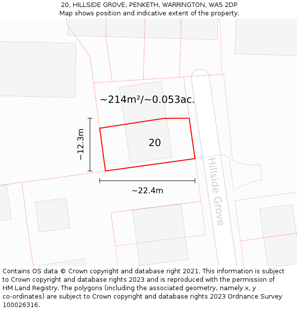 20, HILLSIDE GROVE, PENKETH, WARRINGTON, WA5 2DP: Plot and title map