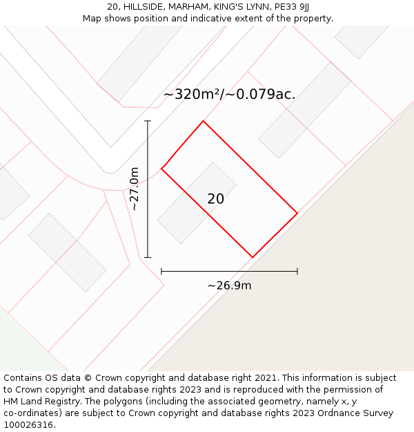 20, HILLSIDE, MARHAM, KING'S LYNN, PE33 9JJ: Plot and title map