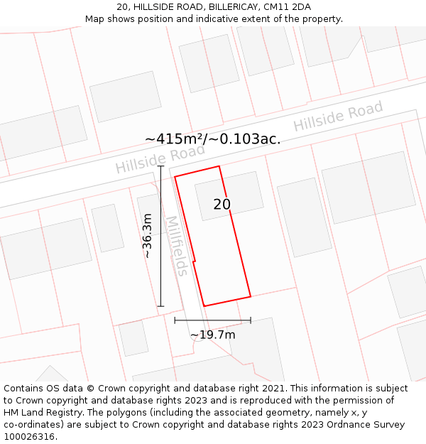20, HILLSIDE ROAD, BILLERICAY, CM11 2DA: Plot and title map