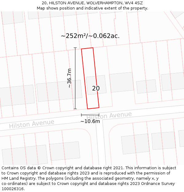 20, HILSTON AVENUE, WOLVERHAMPTON, WV4 4SZ: Plot and title map