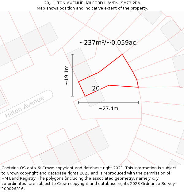 20, HILTON AVENUE, MILFORD HAVEN, SA73 2PA: Plot and title map