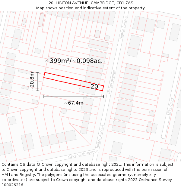 20, HINTON AVENUE, CAMBRIDGE, CB1 7AS: Plot and title map