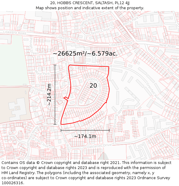 20, HOBBS CRESCENT, SALTASH, PL12 4JJ: Plot and title map