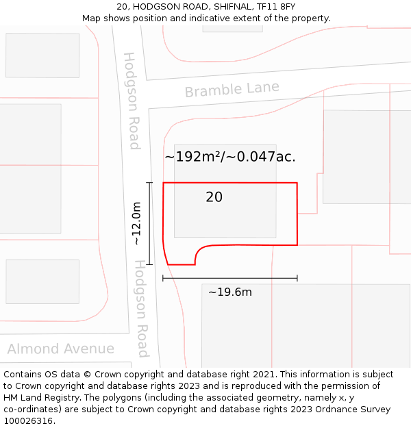 20, HODGSON ROAD, SHIFNAL, TF11 8FY: Plot and title map