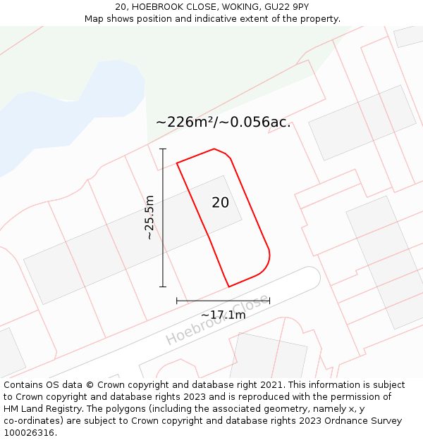 20, HOEBROOK CLOSE, WOKING, GU22 9PY: Plot and title map
