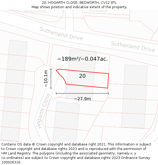 20, HOGARTH CLOSE, BEDWORTH, CV12 8TL: Plot and title map