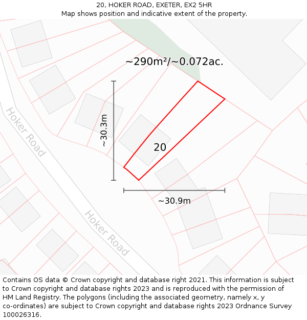 20, HOKER ROAD, EXETER, EX2 5HR: Plot and title map