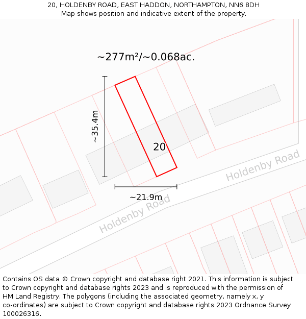 20, HOLDENBY ROAD, EAST HADDON, NORTHAMPTON, NN6 8DH: Plot and title map