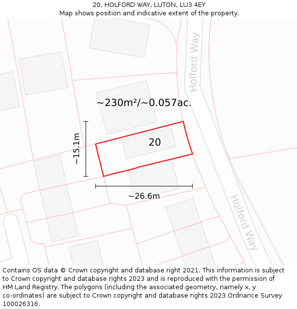 20, HOLFORD WAY, LUTON, LU3 4EY: Plot and title map