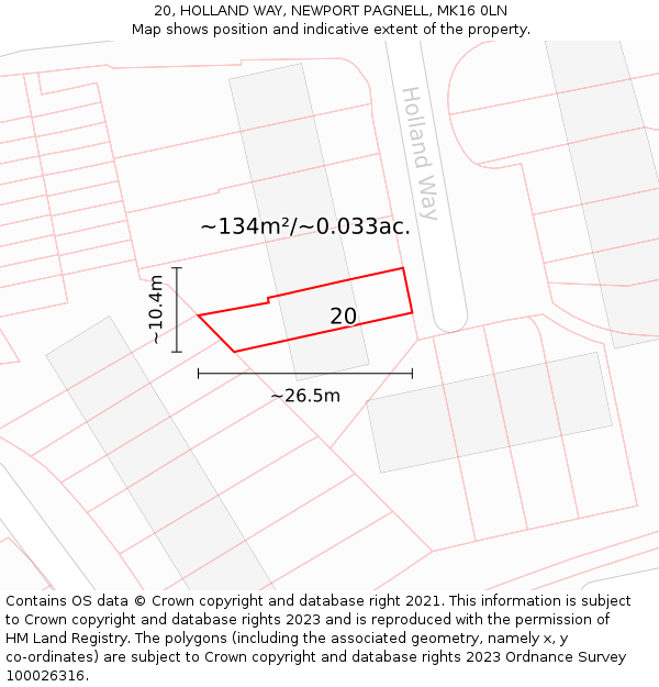 20, HOLLAND WAY, NEWPORT PAGNELL, MK16 0LN: Plot and title map