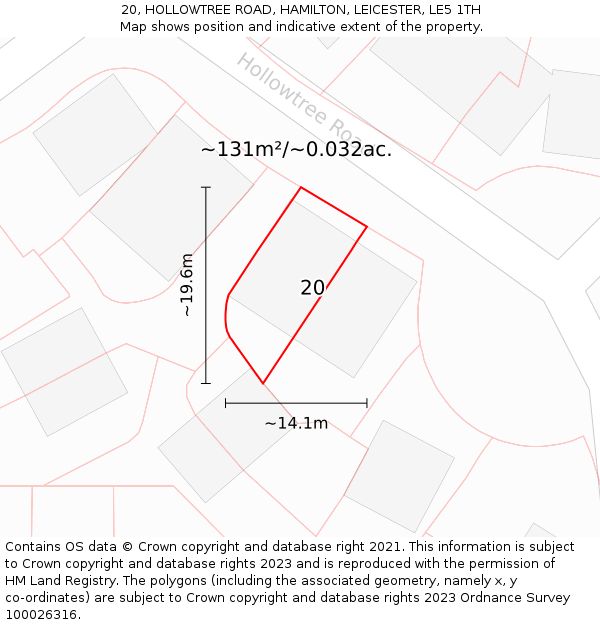 20, HOLLOWTREE ROAD, HAMILTON, LEICESTER, LE5 1TH: Plot and title map