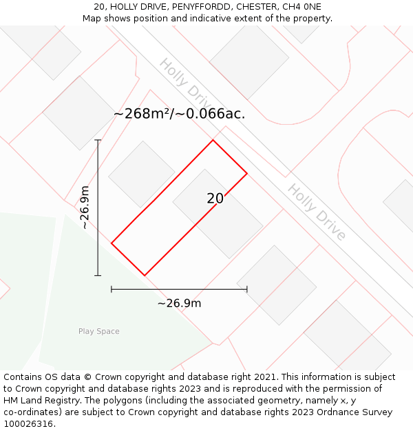 20, HOLLY DRIVE, PENYFFORDD, CHESTER, CH4 0NE: Plot and title map