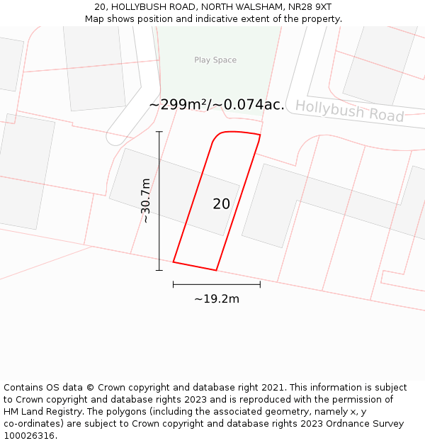 20, HOLLYBUSH ROAD, NORTH WALSHAM, NR28 9XT: Plot and title map