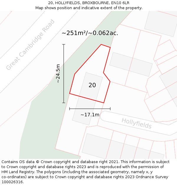 20, HOLLYFIELDS, BROXBOURNE, EN10 6LR: Plot and title map