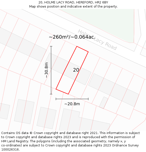 20, HOLME LACY ROAD, HEREFORD, HR2 6BY: Plot and title map