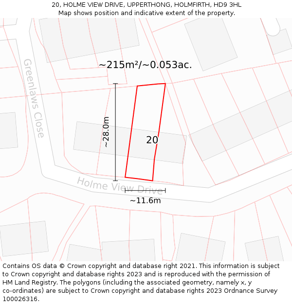 20, HOLME VIEW DRIVE, UPPERTHONG, HOLMFIRTH, HD9 3HL: Plot and title map