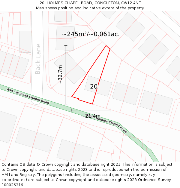 20, HOLMES CHAPEL ROAD, CONGLETON, CW12 4NE: Plot and title map