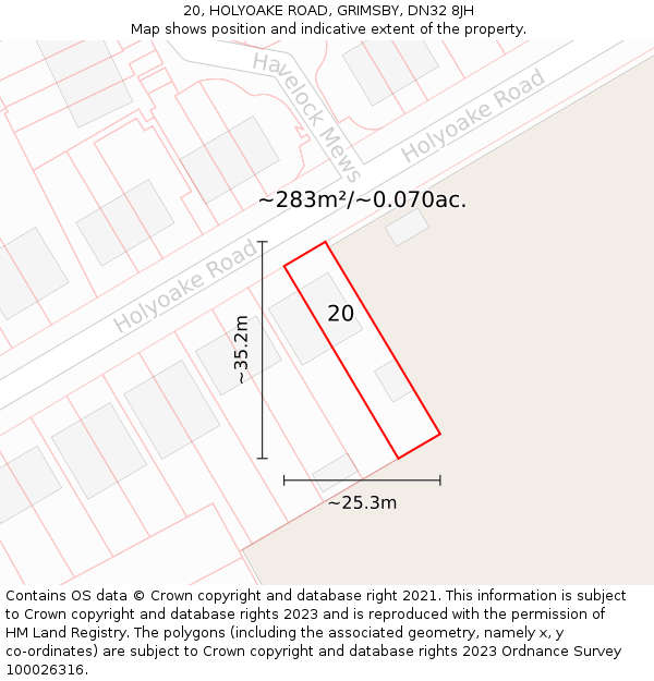 20, HOLYOAKE ROAD, GRIMSBY, DN32 8JH: Plot and title map
