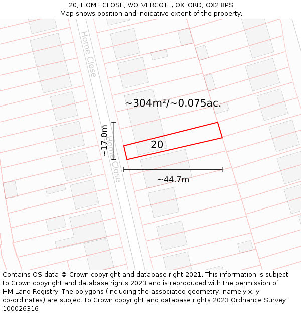 20, HOME CLOSE, WOLVERCOTE, OXFORD, OX2 8PS: Plot and title map