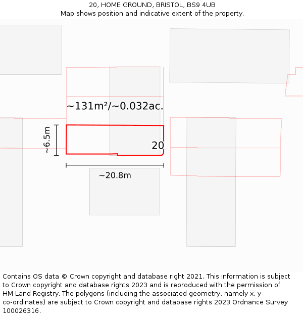 20, HOME GROUND, BRISTOL, BS9 4UB: Plot and title map