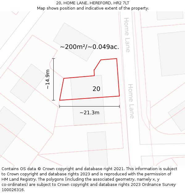 20, HOME LANE, HEREFORD, HR2 7LT: Plot and title map