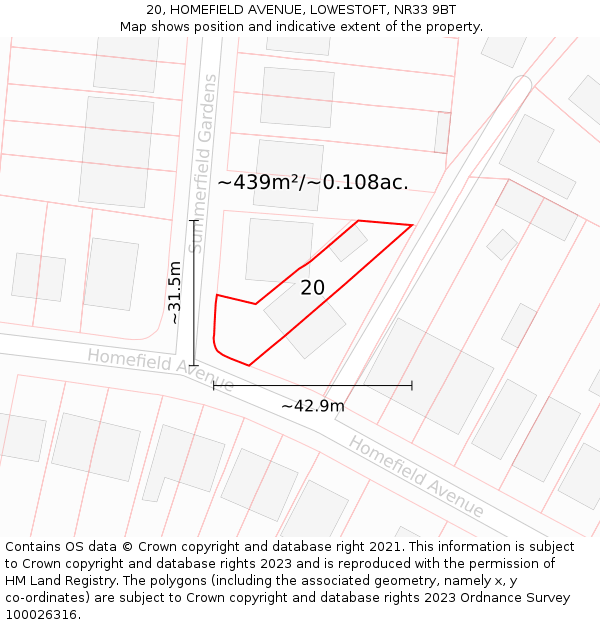 20, HOMEFIELD AVENUE, LOWESTOFT, NR33 9BT: Plot and title map