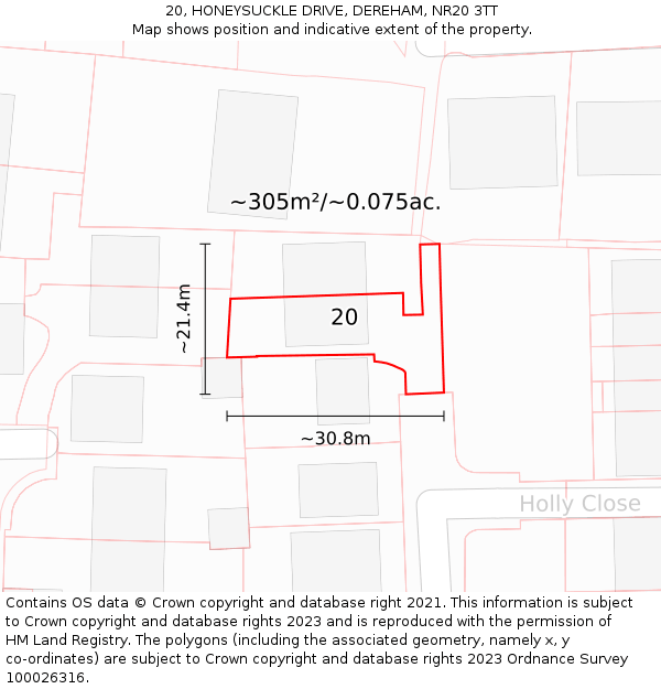 20, HONEYSUCKLE DRIVE, DEREHAM, NR20 3TT: Plot and title map