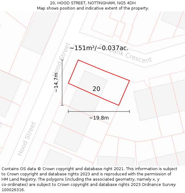 20, HOOD STREET, NOTTINGHAM, NG5 4DH: Plot and title map