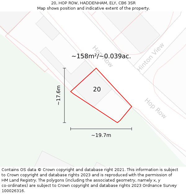 20, HOP ROW, HADDENHAM, ELY, CB6 3SR: Plot and title map