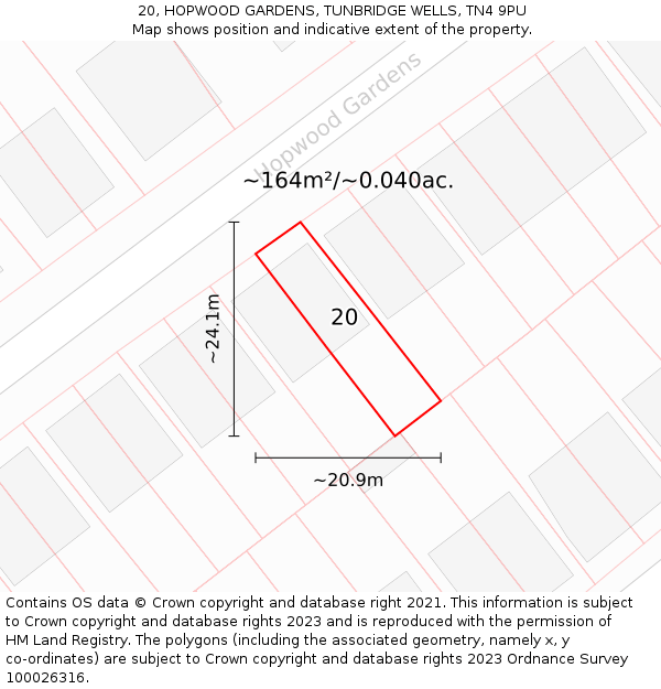 20, HOPWOOD GARDENS, TUNBRIDGE WELLS, TN4 9PU: Plot and title map