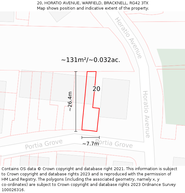20, HORATIO AVENUE, WARFIELD, BRACKNELL, RG42 3TX: Plot and title map