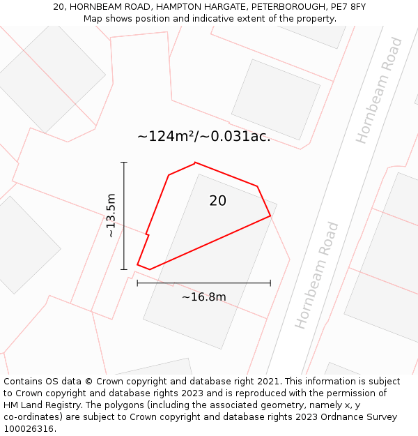20, HORNBEAM ROAD, HAMPTON HARGATE, PETERBOROUGH, PE7 8FY: Plot and title map