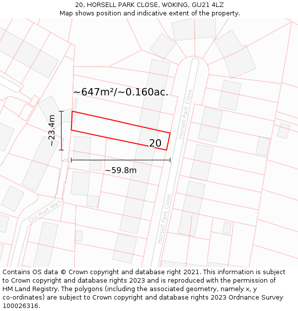 20, HORSELL PARK CLOSE, WOKING, GU21 4LZ: Plot and title map