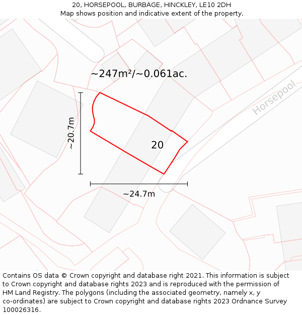 20, HORSEPOOL, BURBAGE, HINCKLEY, LE10 2DH: Plot and title map