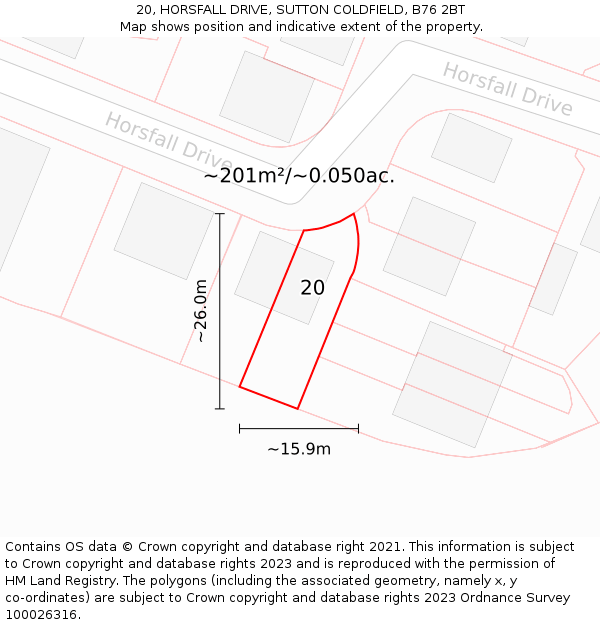 20, HORSFALL DRIVE, SUTTON COLDFIELD, B76 2BT: Plot and title map