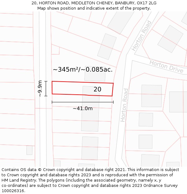 20, HORTON ROAD, MIDDLETON CHENEY, BANBURY, OX17 2LG: Plot and title map
