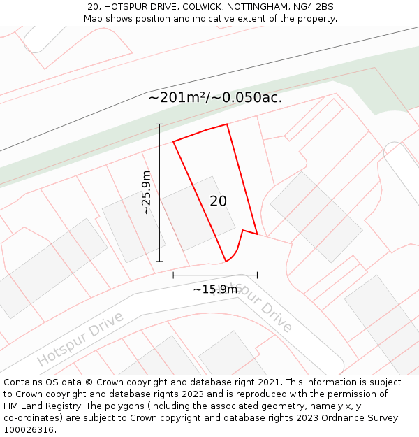 20, HOTSPUR DRIVE, COLWICK, NOTTINGHAM, NG4 2BS: Plot and title map