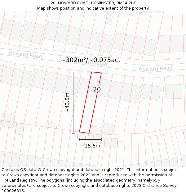 20, HOWARD ROAD, UPMINSTER, RM14 2UF: Plot and title map