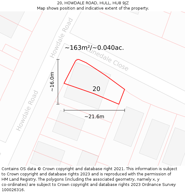 20, HOWDALE ROAD, HULL, HU8 9JZ: Plot and title map