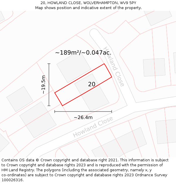 20, HOWLAND CLOSE, WOLVERHAMPTON, WV9 5PY: Plot and title map